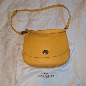 COACH Yellow Pebbled Leather Turnlock Hobo Bag